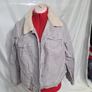 Isaac Mizrahi Men's Light Gray Sherpa Collar Jacket